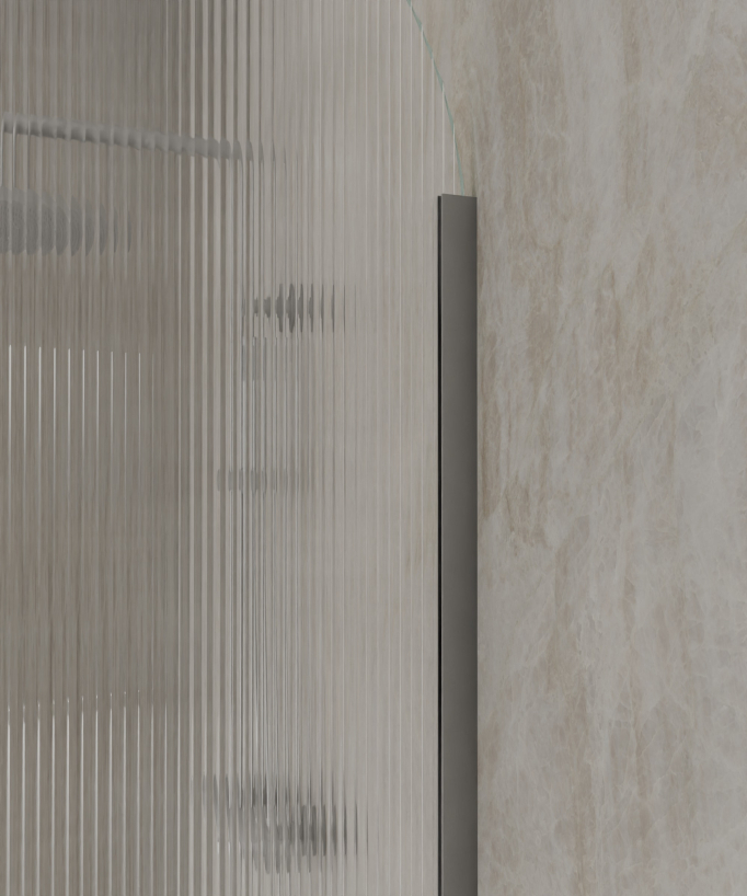 Nisa - Parete doccia ad arco vetro scanalato finitura gunmetal