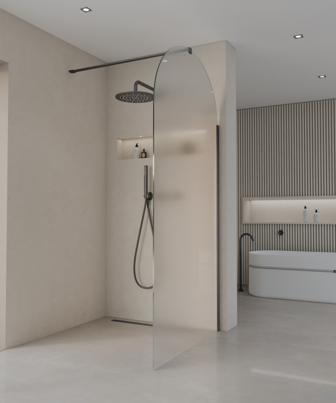 Santana - Parete doccia walk-in vetro curvo Ice finitura gunmetal