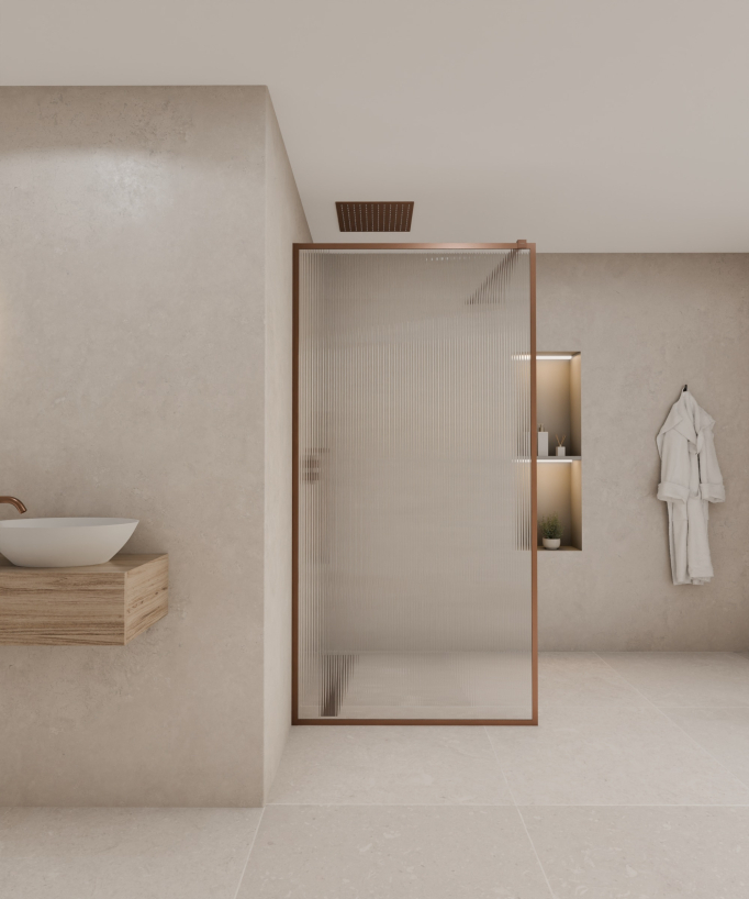 Sintra - Parete doccia walk-in, finitura oro rosa spazzolato