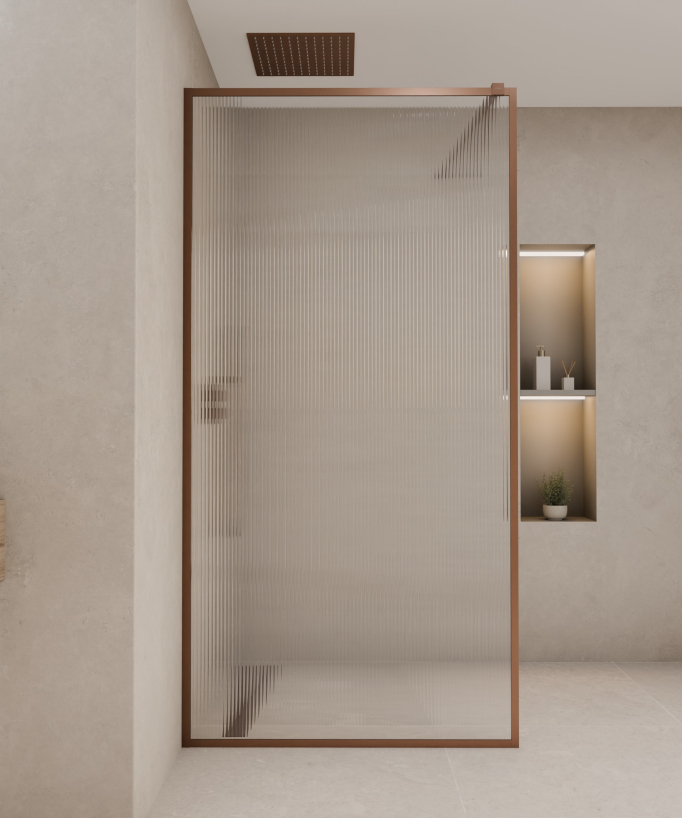 Sintra - Parete doccia walk-in, finitura oro rosa spazzolato