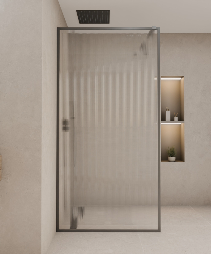 Sintra - Parete doccia vetro scanalato, telaio gunmetal