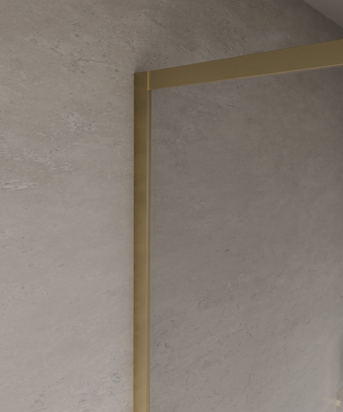Evora - Parete doccia fissa in vetro trasparente, cornice oro spazzolato