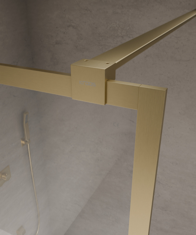 Evora - Parete doccia fissa in vetro trasparente, cornice oro spazzolato