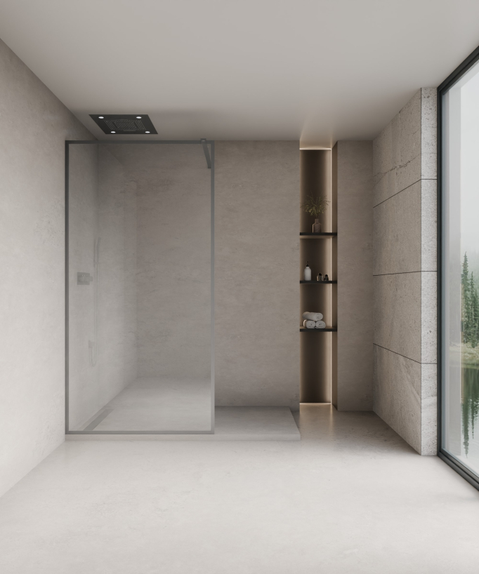 Evora - Parete doccia fissa in vetro trasparente, cornice gunmetal