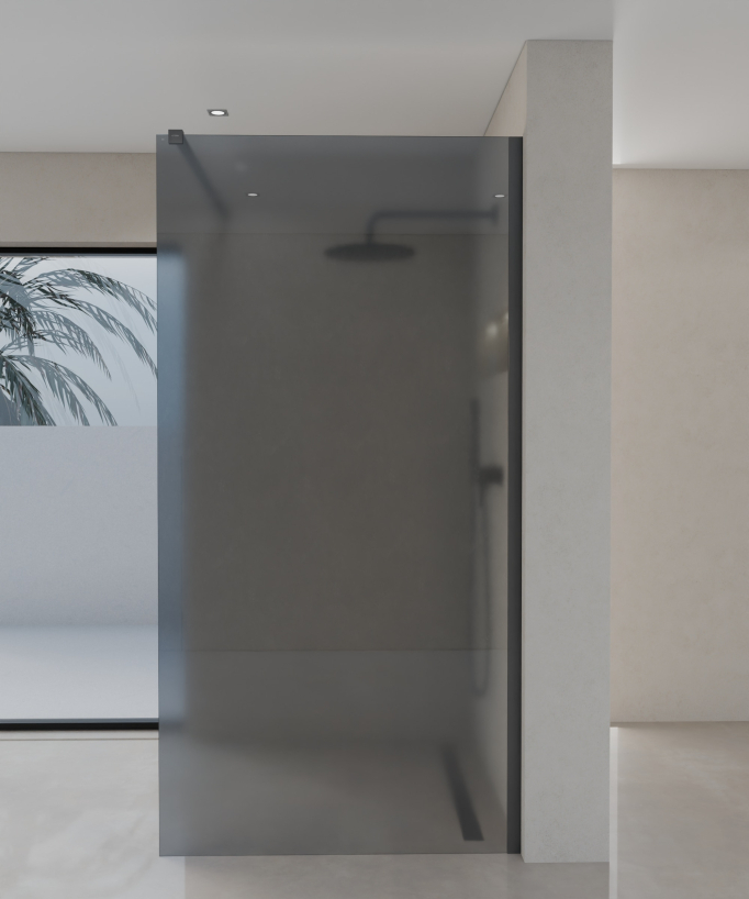 Paroi de douche Seia en verre fumé noir largeur de 70 à 120 cm et profilé gris gun metal ajustable
