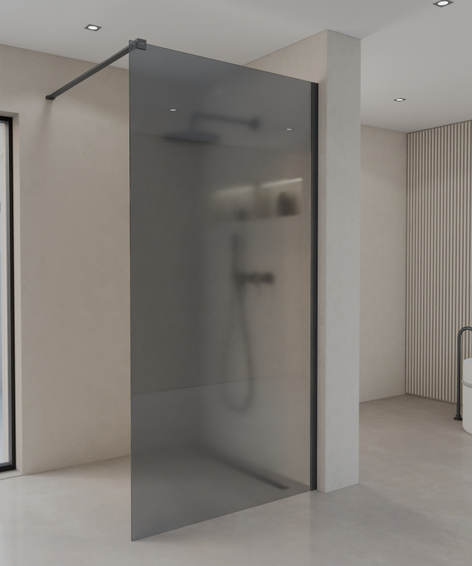 Seia - Parete doccia fissa fumé con profilo gunmetal