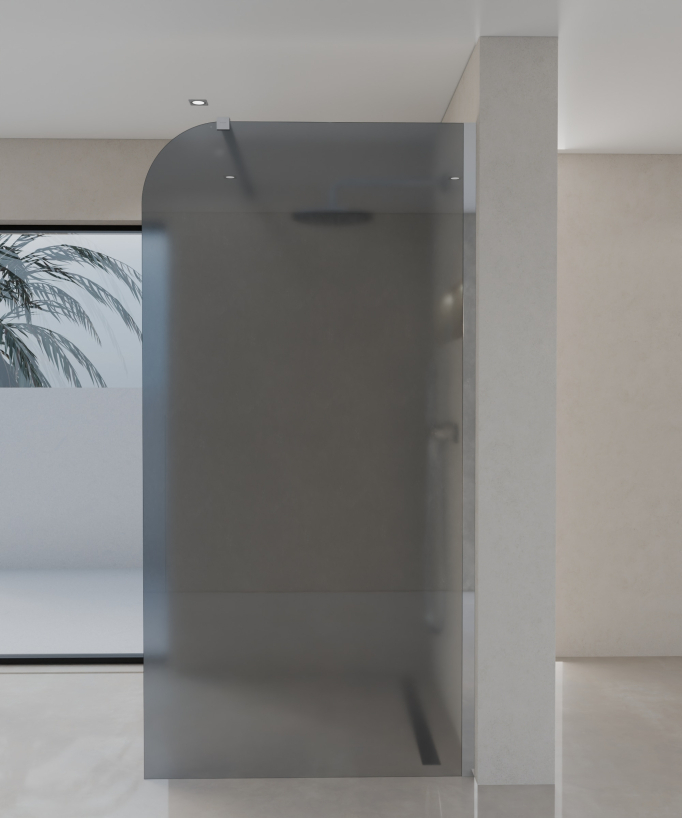 Paroi de douche Beja design moderne forme 1/4 de cercle en verre fumé noir et profilé chromé