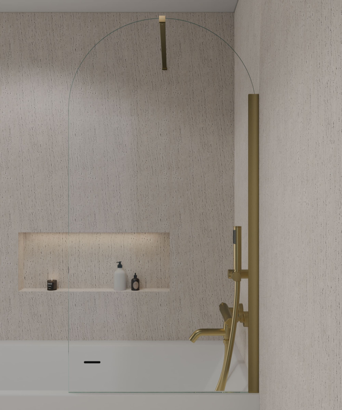 Paraschizzi vasca fisso 140 x 70 cm profilo oro spazzolato - Leira