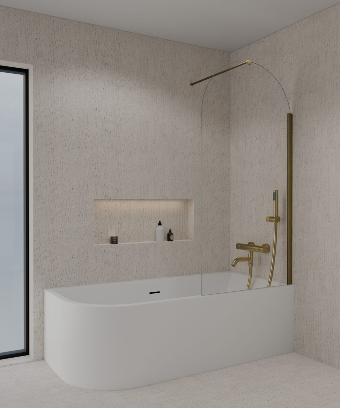Paraschizzi vasca fisso 140 x 70 cm profilo oro spazzolato - Leira