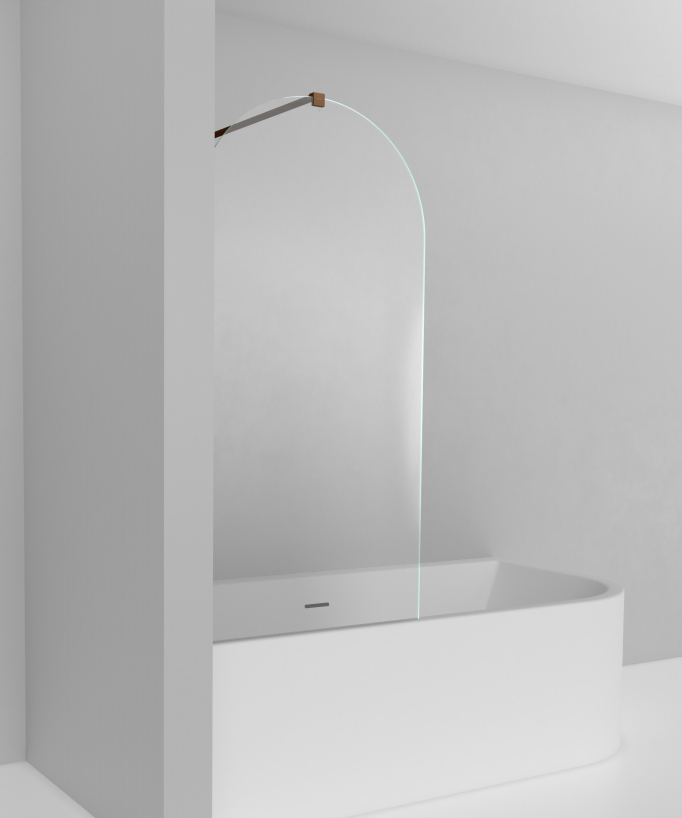 Paraschizzi vasca fisso 70 cm in vetro temperato curvo oro rosa spazzolato - Leira