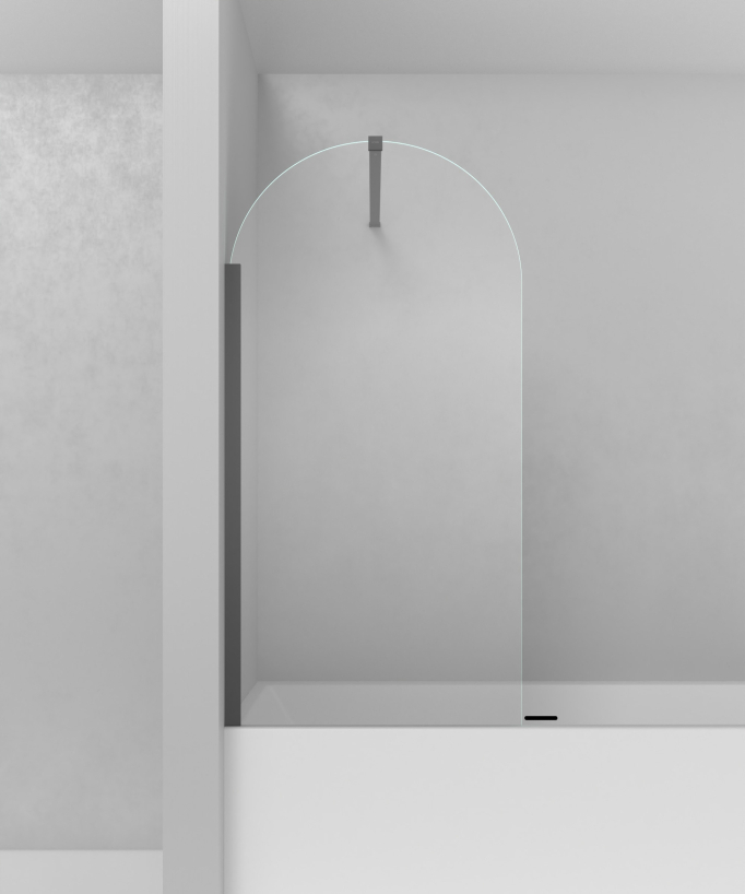 Paraschizzi vasca fisso 70 x 140 cm in vetro temperato ad arco con profilo e barra di rinforzo gunmetal - Leira