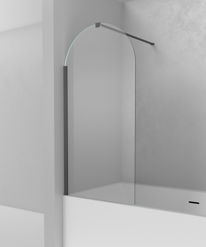 Paraschizzi vasca fisso 70 x 140 cm in vetro temperato ad arco con profilo e barra di rinforzo gunmetal - Leira