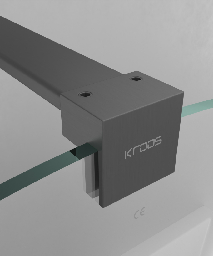 Paraschizzi vasca fisso 70 x 140 cm in vetro temperato ad arco con profilo e barra di rinforzo gunmetal - Leira