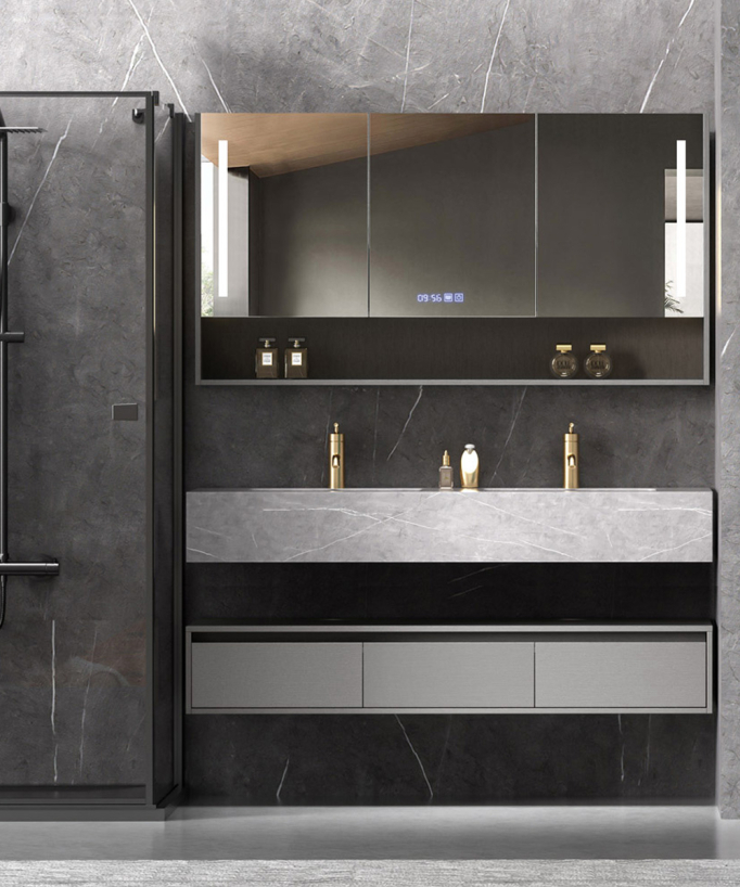 Set arredo bagno doppio lavabo con specchio Grigio - Madras - 150 cm - small