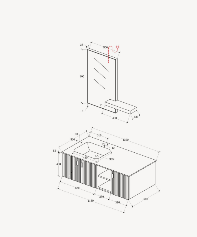 Mobile bagno Grigio Bombay - 120 cm