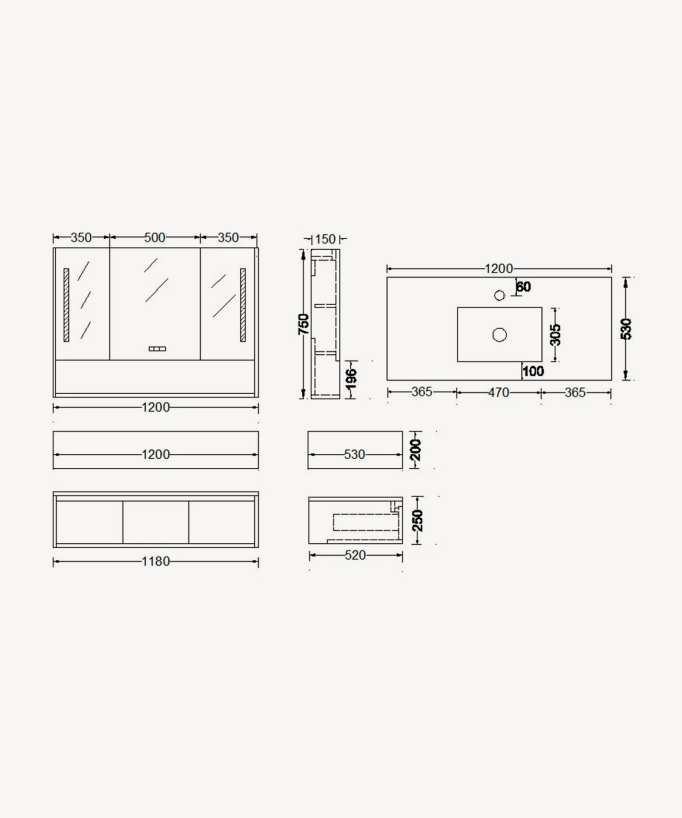 Mobile bagno Grigio Madras - 120 cm