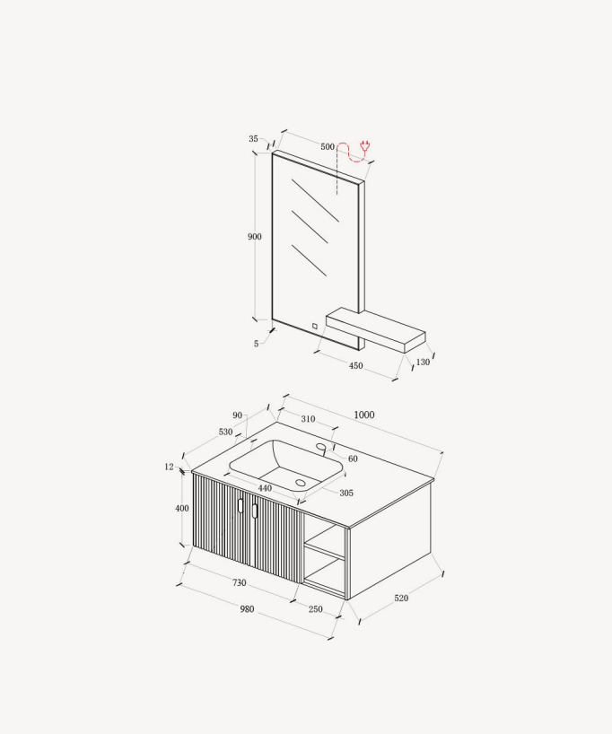Mobile da bagno Grigio Bombay - 100 cm