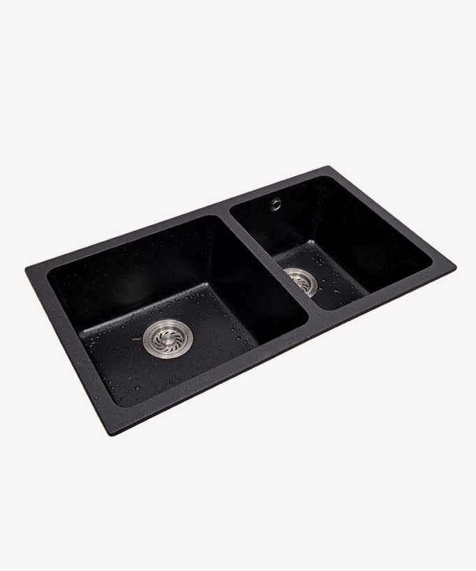 Lavello doppio 820 mm - granito nero - Fusain