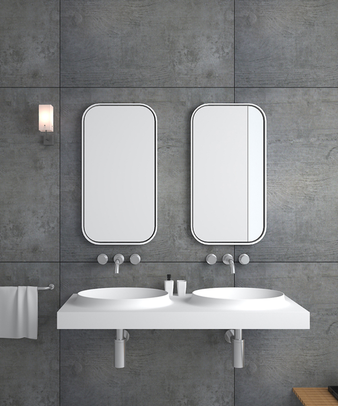 Lavabo rettangolare sospeso in resina minerale Bianco opaco - Mongala - small