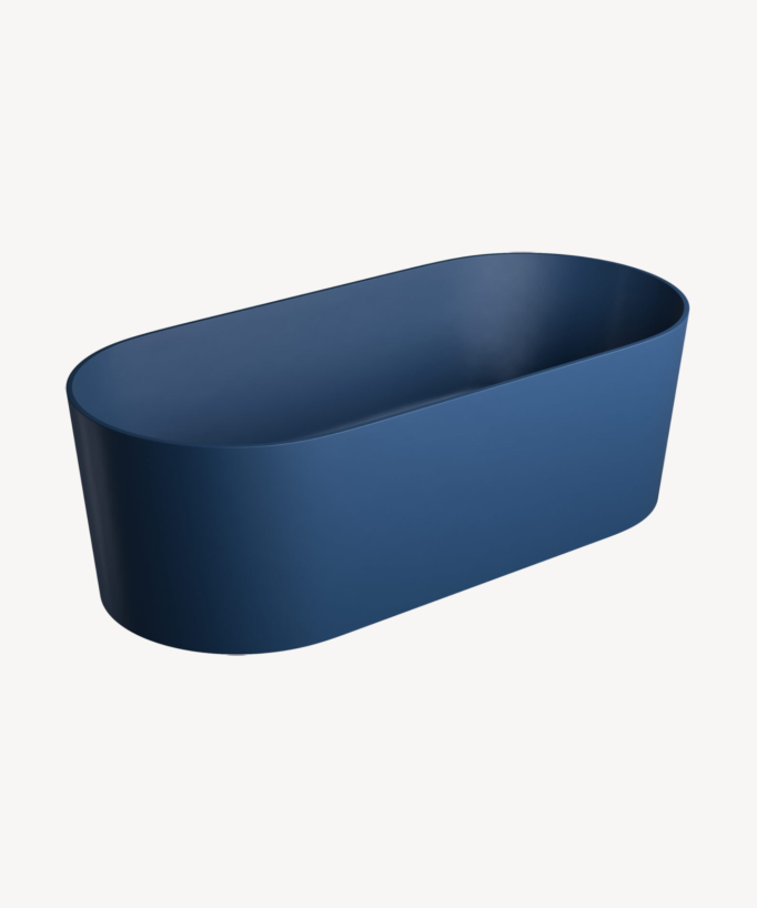 Baignoire îlot de couleur bleu au design minimaliste 