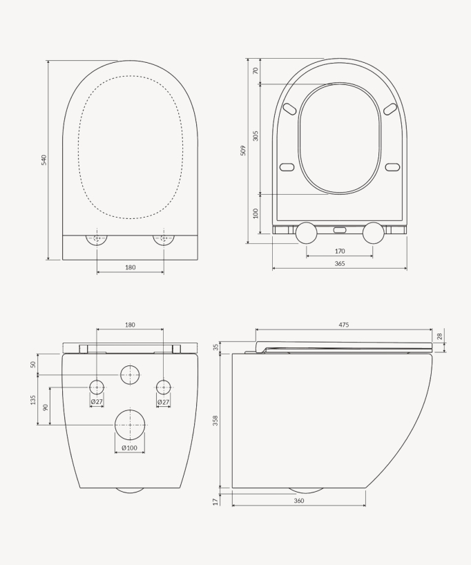 Ottawa Comfort - WC sospeso con sedile soft-close - Bianco