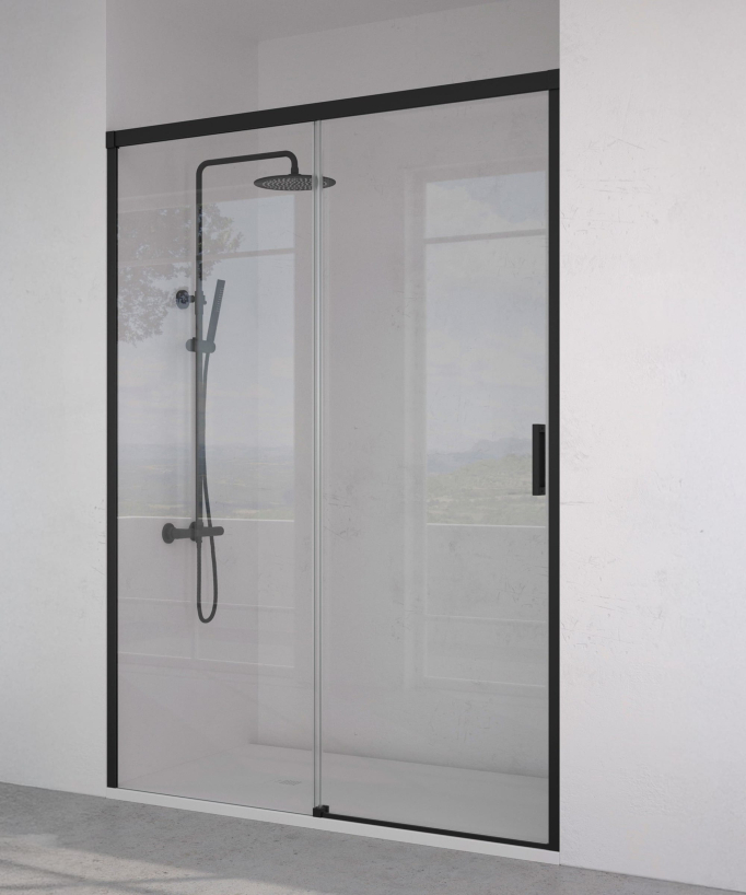 Parete doccia fissa e porta scorrevole nera Serie Q