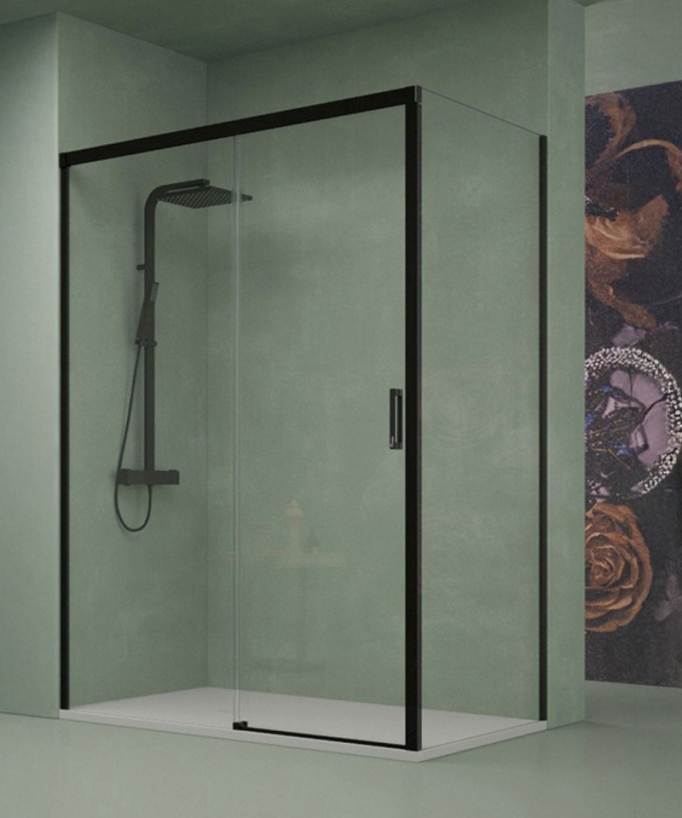 Parete doccia con porta scorrevole nera Serie Q