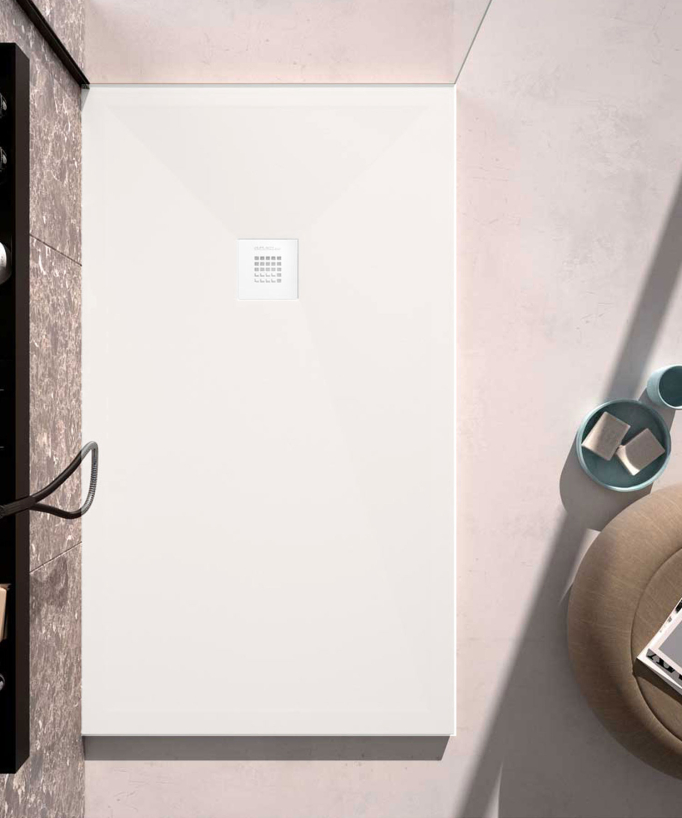 Piatto doccia Bianco effetto liscio Stone Plus, griglia colorata