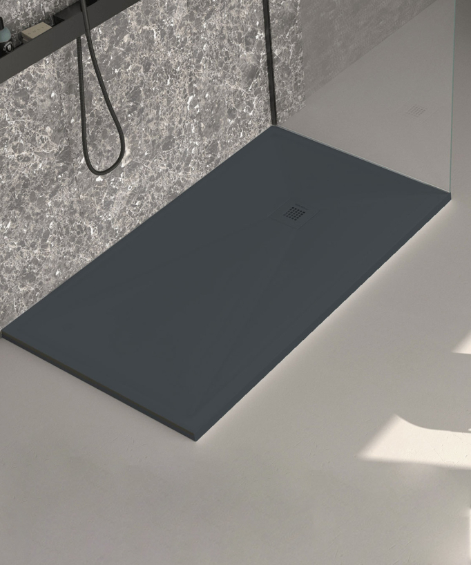 Piatto doccia liscio antracite Stone Plus, griglia colorata