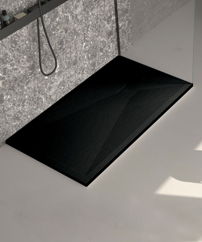 Piatto doccia nero effetto ardesia Stone Plus, griglia colorata