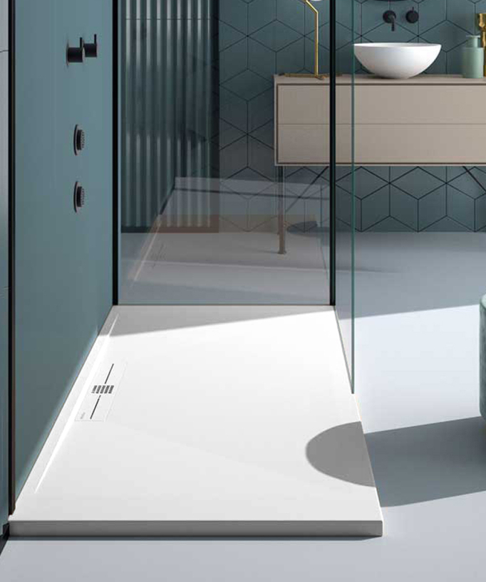 Piatto doccia Bianco, Lisse Stone SIDE, griglia colorata