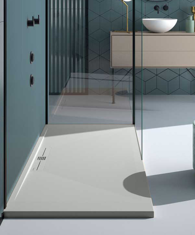 Piatto doccia Grigio 7035, Lisse Stone SIDE, griglia colorata