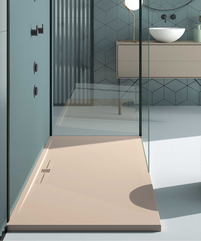 Piatto doccia Crème, Lisse Stone SIDE, griglia colorata
