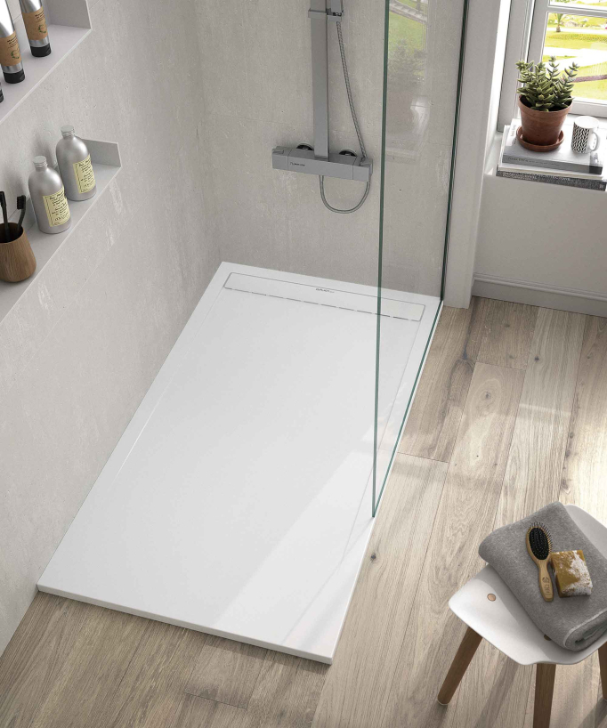 Piatto doccia Bianco, finitura Liscia Stone SMART, griglia colorata