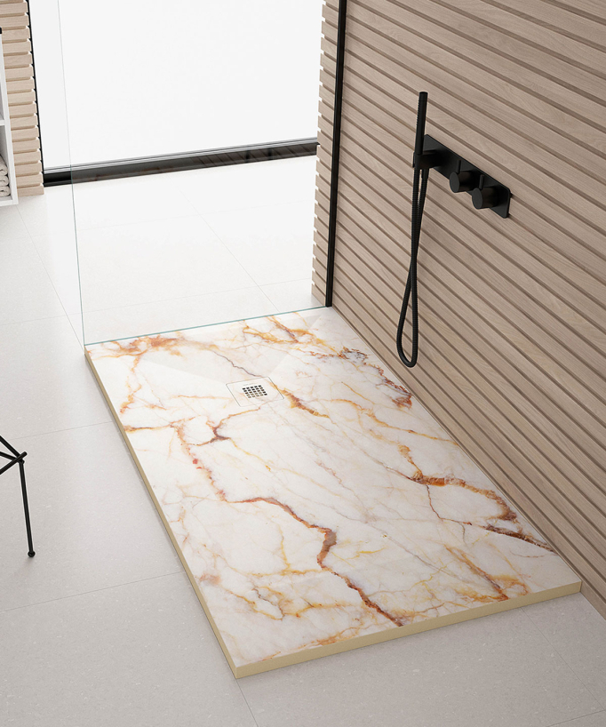 Piatto doccia Marbre creme, finitura Liscia Stone 3D, griglia colorata