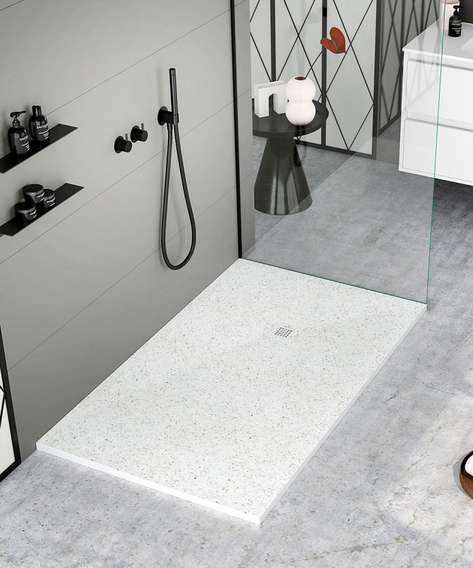 Piatto doccia Granito Bianco, finitura Liscia Stone 3D, griglia colorata