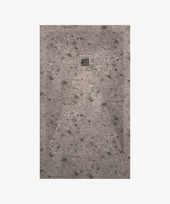 Piatto doccia Terrazzo Beige, finitura Liscia Stone 3D, griglia colorata