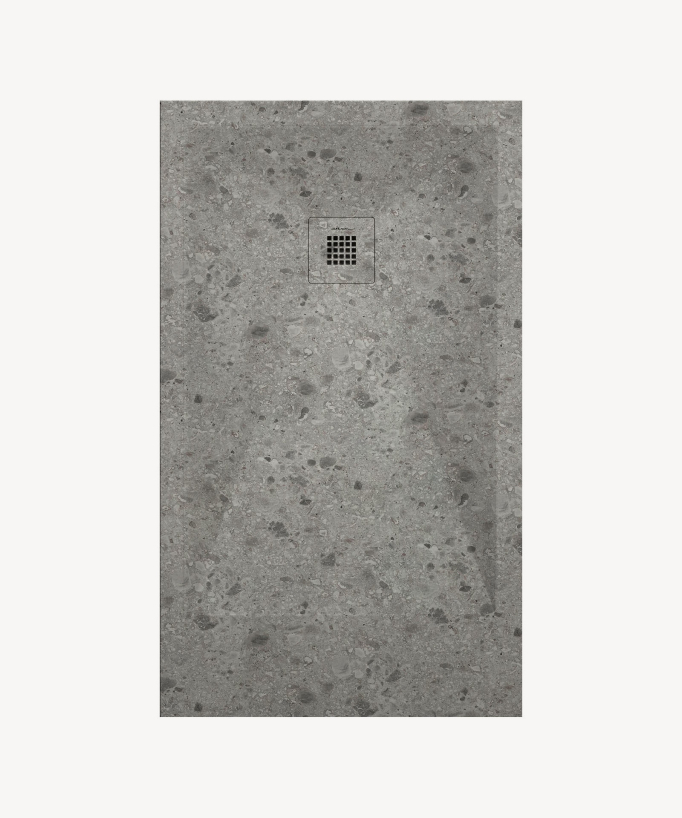 Piatto doccia Terrazzo Grigio, finitura Liscia Stone 3D, griglia colorata