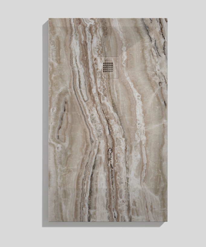 Piatto doccia Travertino marrone, finitura Liscia Stone 3D, griglia colorata