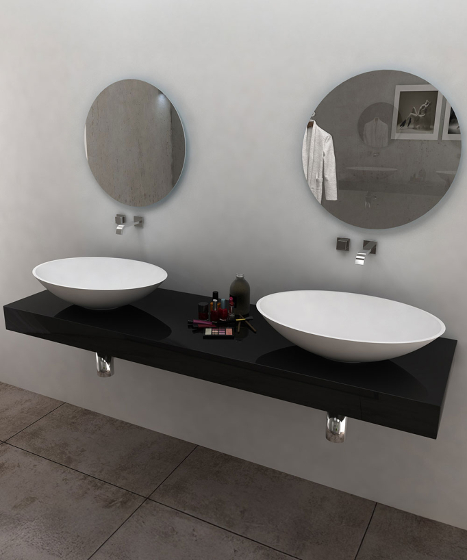 Lavabo ovale da appoggio in solid surface Bianco opaco - Kabinda