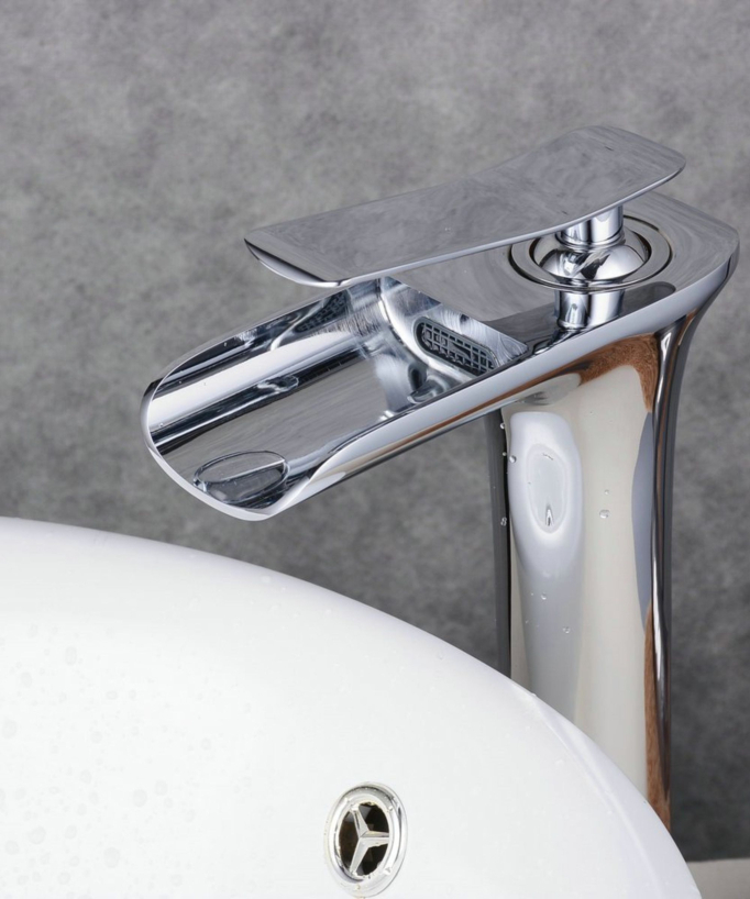 Rubinetto lavabo a cascata, stile contemporaneo - Cromato