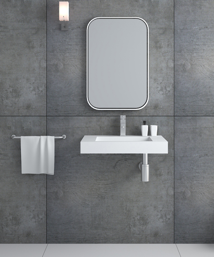 Lavamani sospeso in resina minerale Bianco opaco - Kwilu - small
