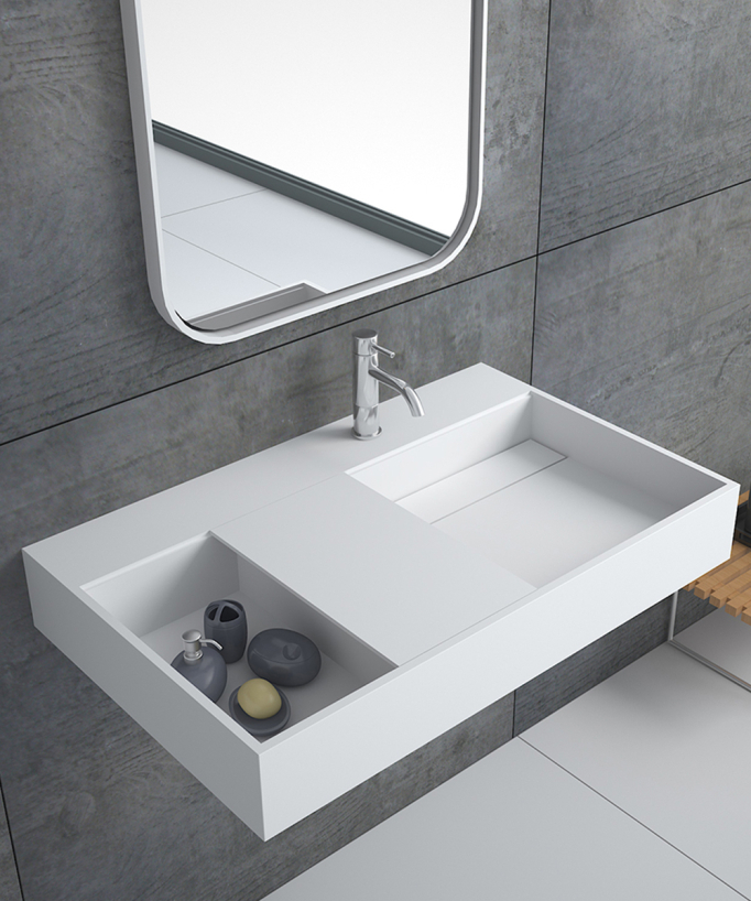 Lavabo rettangolare sospeso in resina minerale Bianco opaco - Tshopo