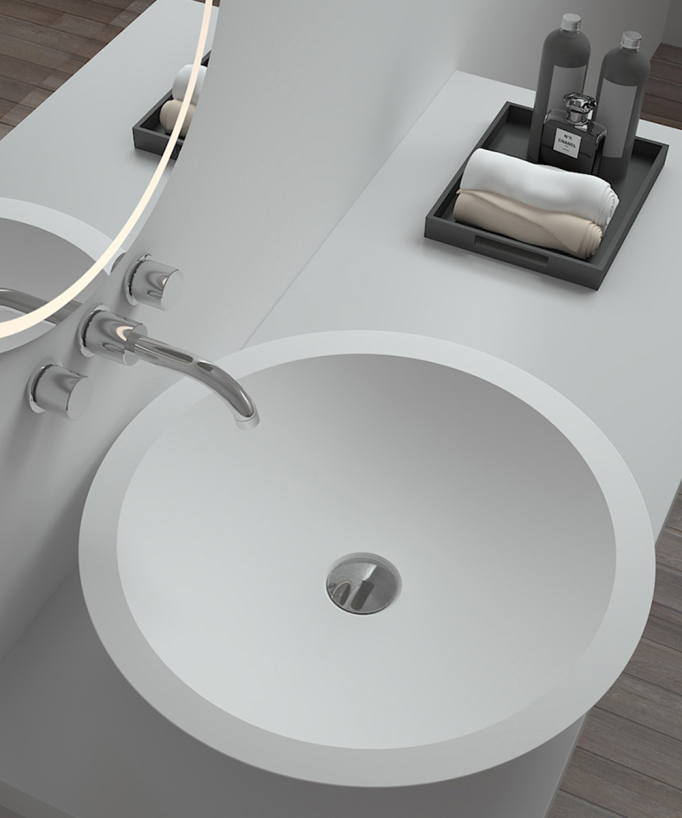 Lavabo rotondo da appoggio in solid surface Bianco opaco - Mossendjo