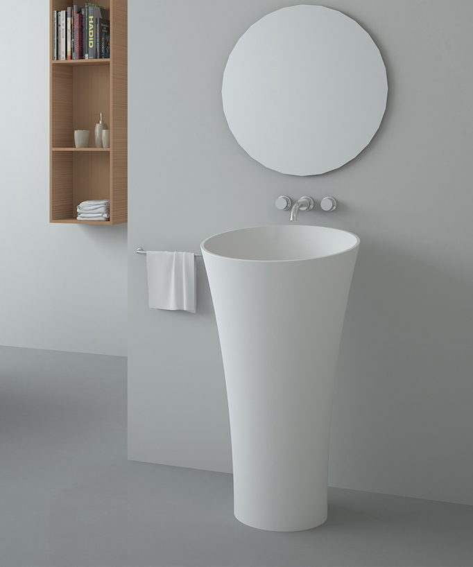 Lavabo totem rotondo da appoggio in resina minerale Bianco opaco - Oyo - small