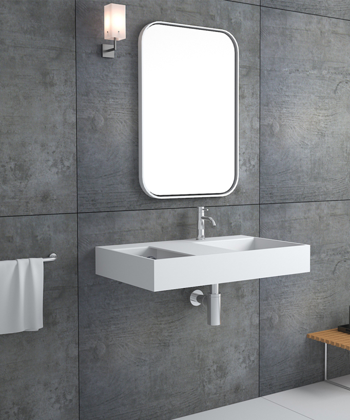 Lavabo rettangolare sospeso in resina minerale Bianco opaco - Tshopo