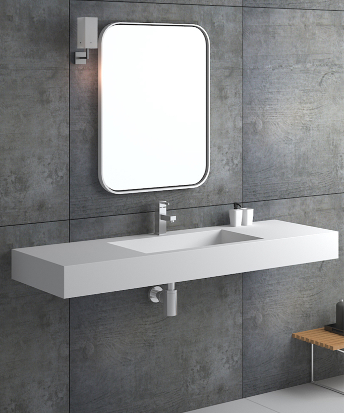 Lavabo rettangolare sospeso in resina minerale Bianco opaco - Kamoto
