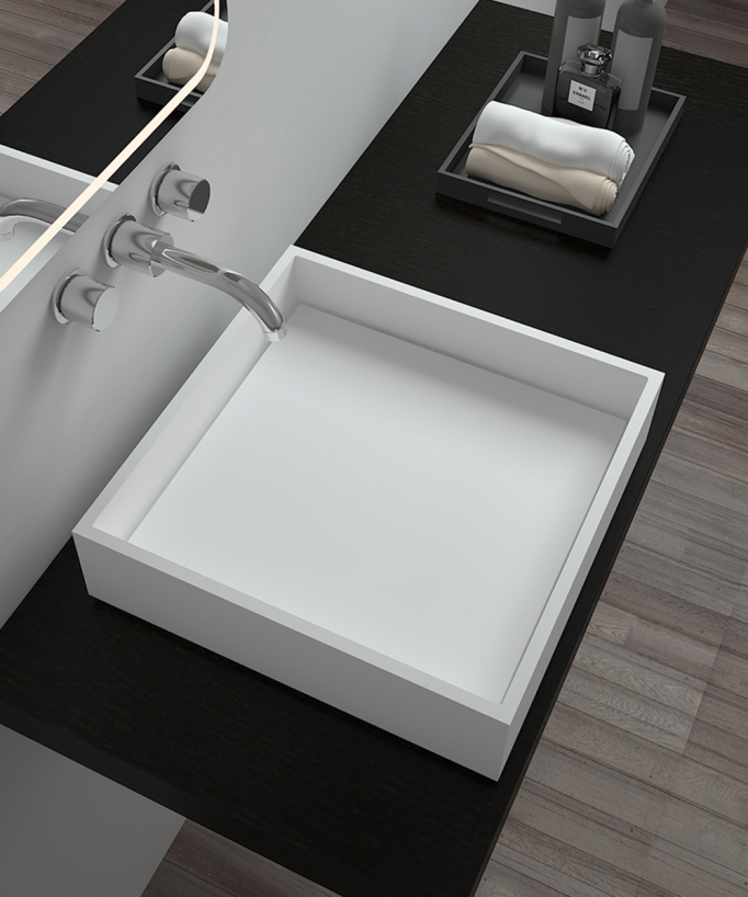 Lavabo quadrato da appoggio in solid surface Bianco opaco - Boma