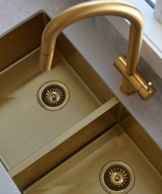 Lavello da cucina doppio 760 mm - ottone spazzolato - Jaboty
