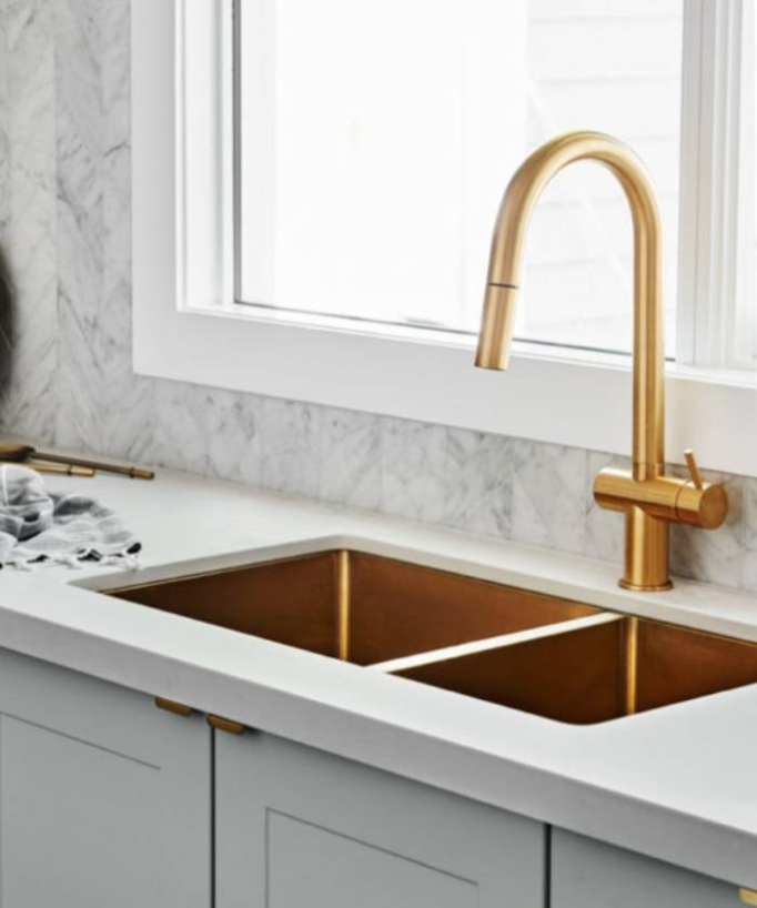 Lavello da cucina doppio 760 mm - ottone spazzolato - Jaboty - small